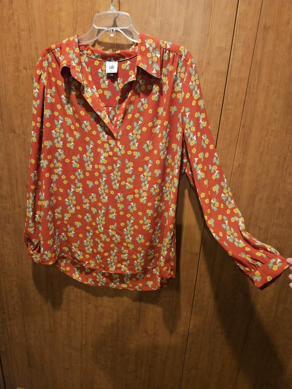 CAbi Red Floral V-Neck Blouse Lightweight